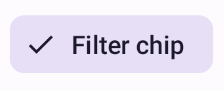 Selected filter chip, with a check and a colored background.