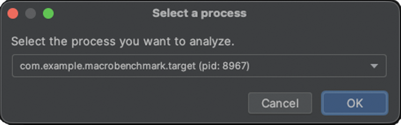 Studio trace process selection.